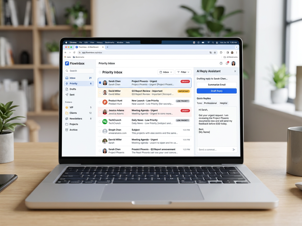 Before and after AI-organized inbox interface